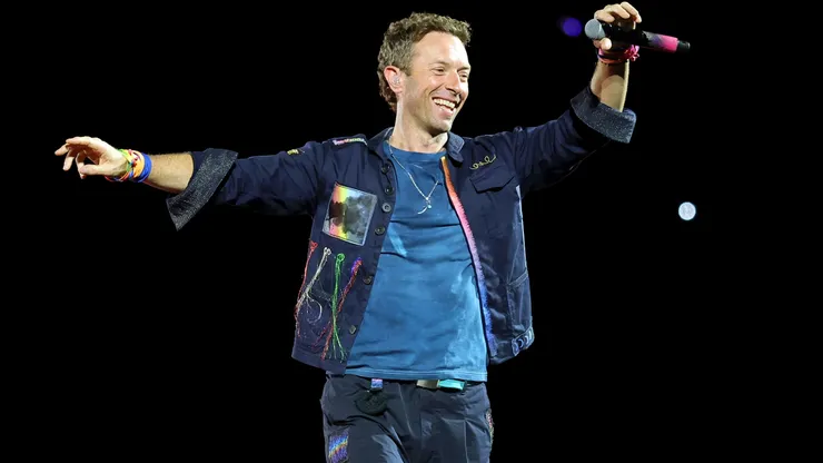 Chris Martin of Coldplay performs on a stop of the band's Music of the Spheres world tour