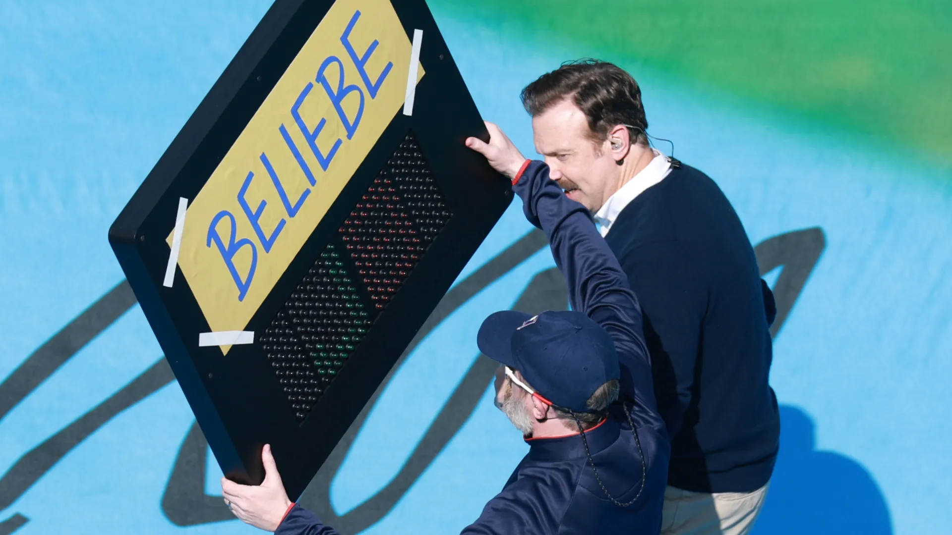 Jason Sudeikis speaks during the Topps Final Halftime Show at the FIFA World Cup 2026 Final match (Source: Elsa/Getty Images)