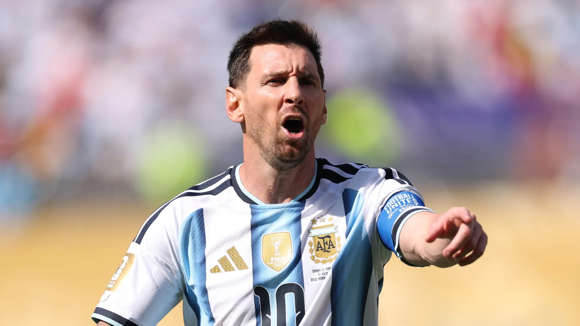 Lionel Messi #10 of Argentina reacts during the FIFA World Cup 2026 Final match between Spain and Argentina at New York New Jersey Stadium on July 19, 2026 in East Rutherford, New Jersey.