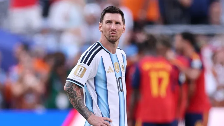 Lionel Messi #10 of Argentina reacts.