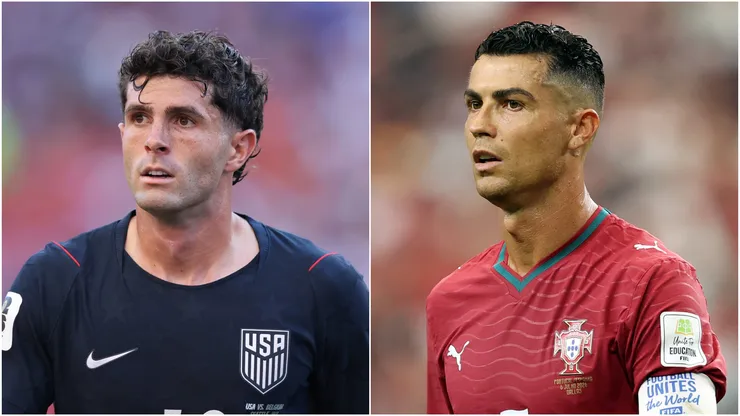 Christian Pulisic (left) of the USMNT and Cristiano Ronaldo (right) of Portugal.