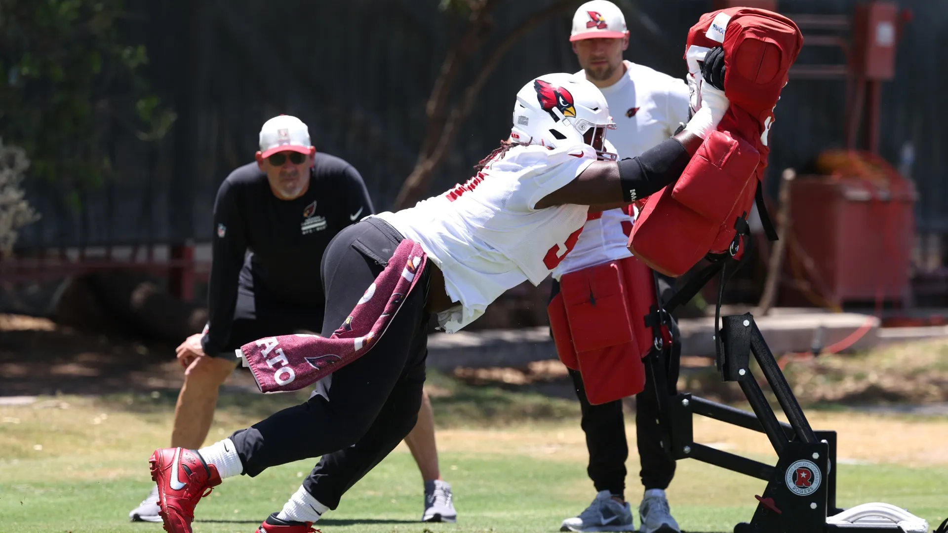 L.J. Collier #91 of the Arizona Cardinals practices in the mandatory minicamp (Source: Chris Coduto/Getty Images)