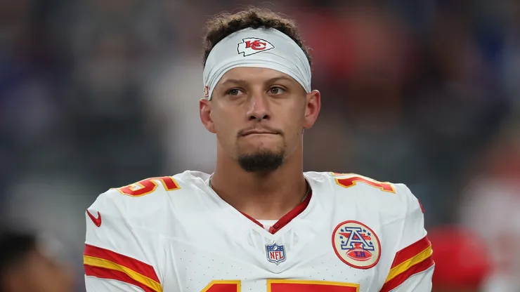 Patrick Mahomes #15 of the Kansas City Chiefs looks on prior to facing the New York Giants.