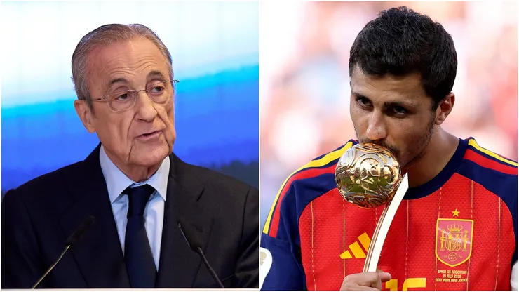 Florentino Perez of Real Madrid and Rodri of Spain.
