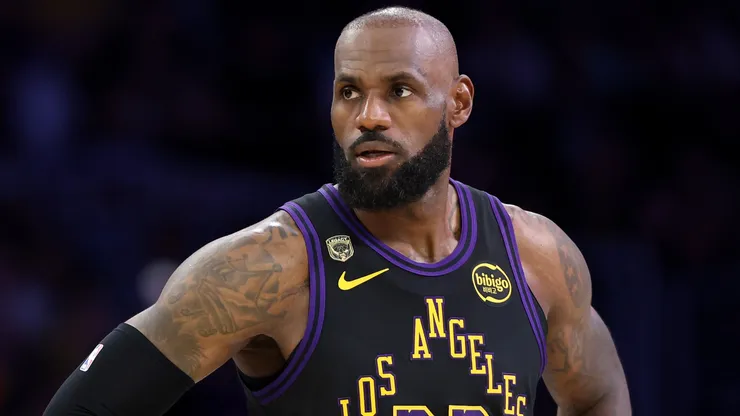Former Los Angeles Lakers LeBron James #23 looks on.