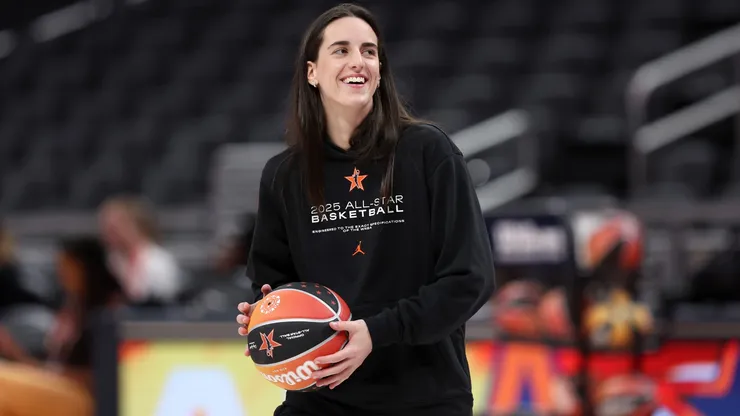 Caitlin Clark #22 of the Indiana Fever reacts during the 2025 AT&T WNBA All-Star practice sessions