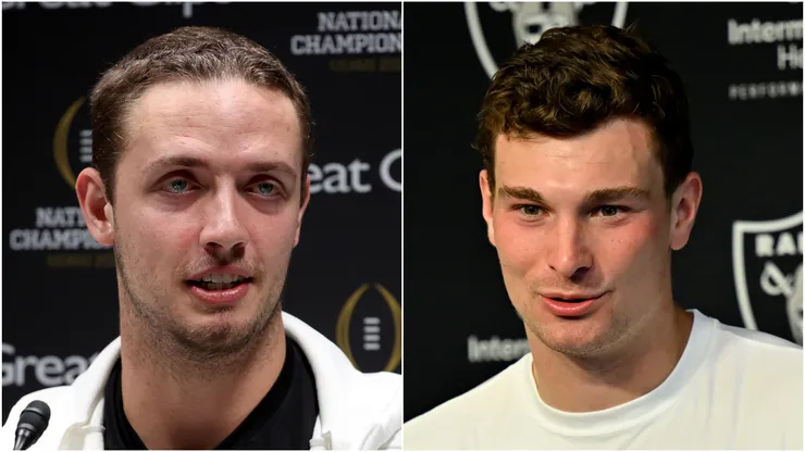 Carson Beck (left) of the Arizona Cardinals and Fernando Mendoza (right) of the Las Vegas Raiders.