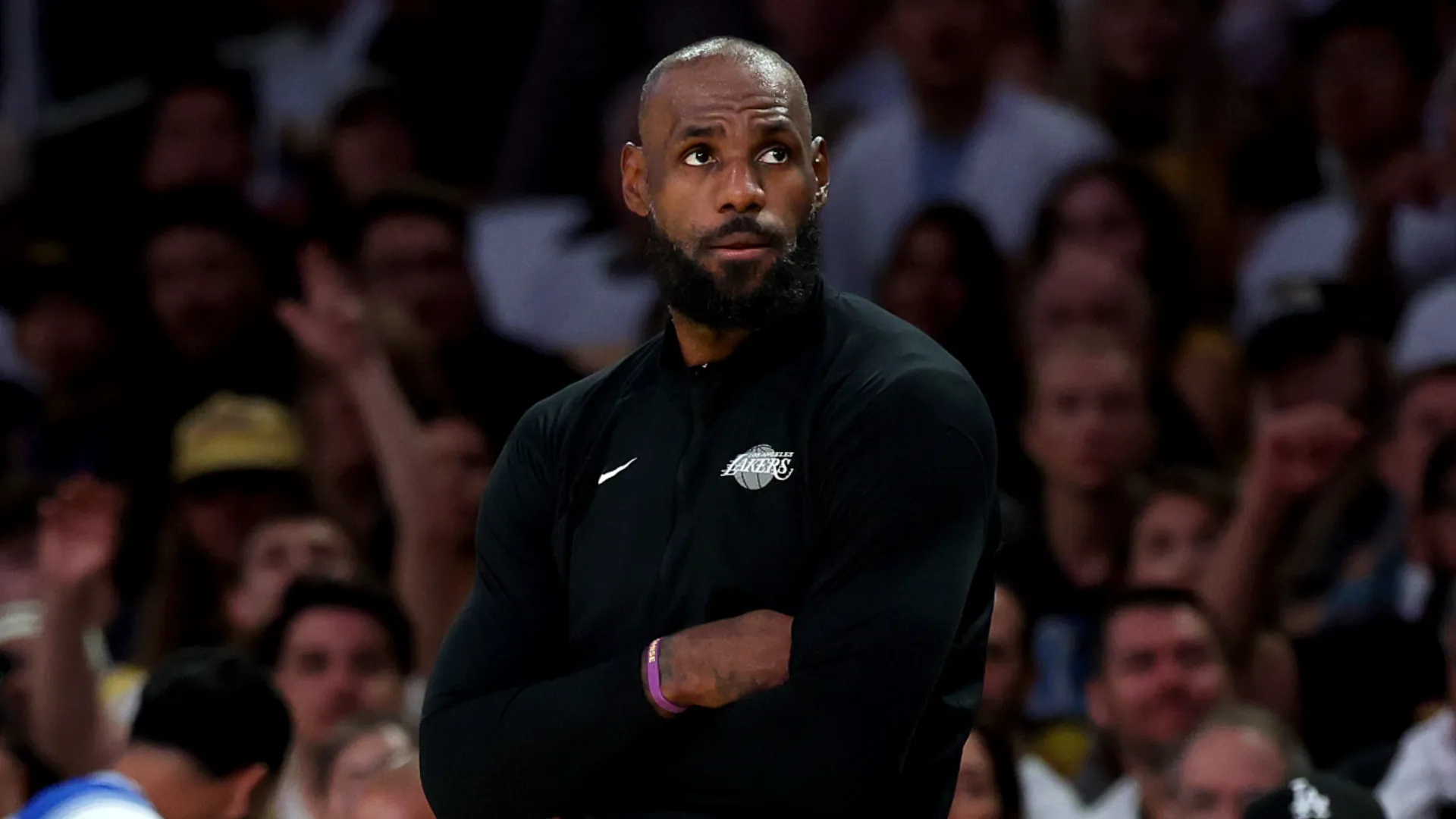 LeBron James looks on
