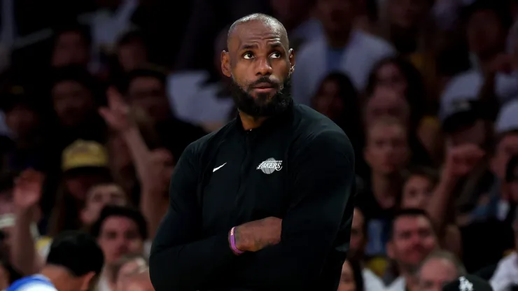 LeBron James looks on.