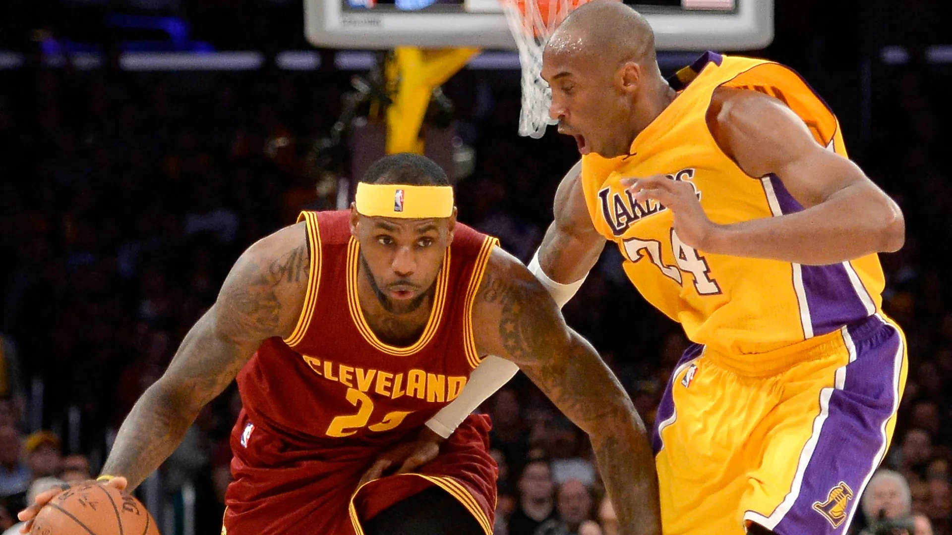 LeBron James playing against Kobe Bryant