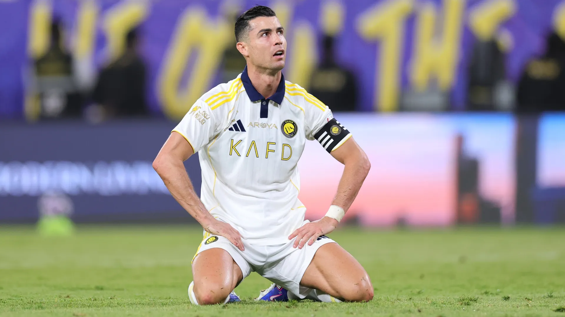 Cristiano Ronaldo of Al Nassr reacts during the Saudi Pro League match. Abdullah Ahmed/Getty Images