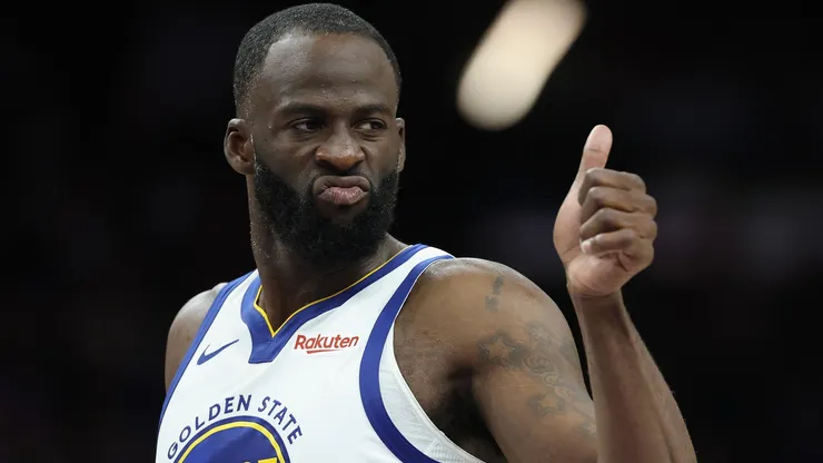 Draymond Green #23 of the Golden State Warriors reacts during the second half of an NBA game.