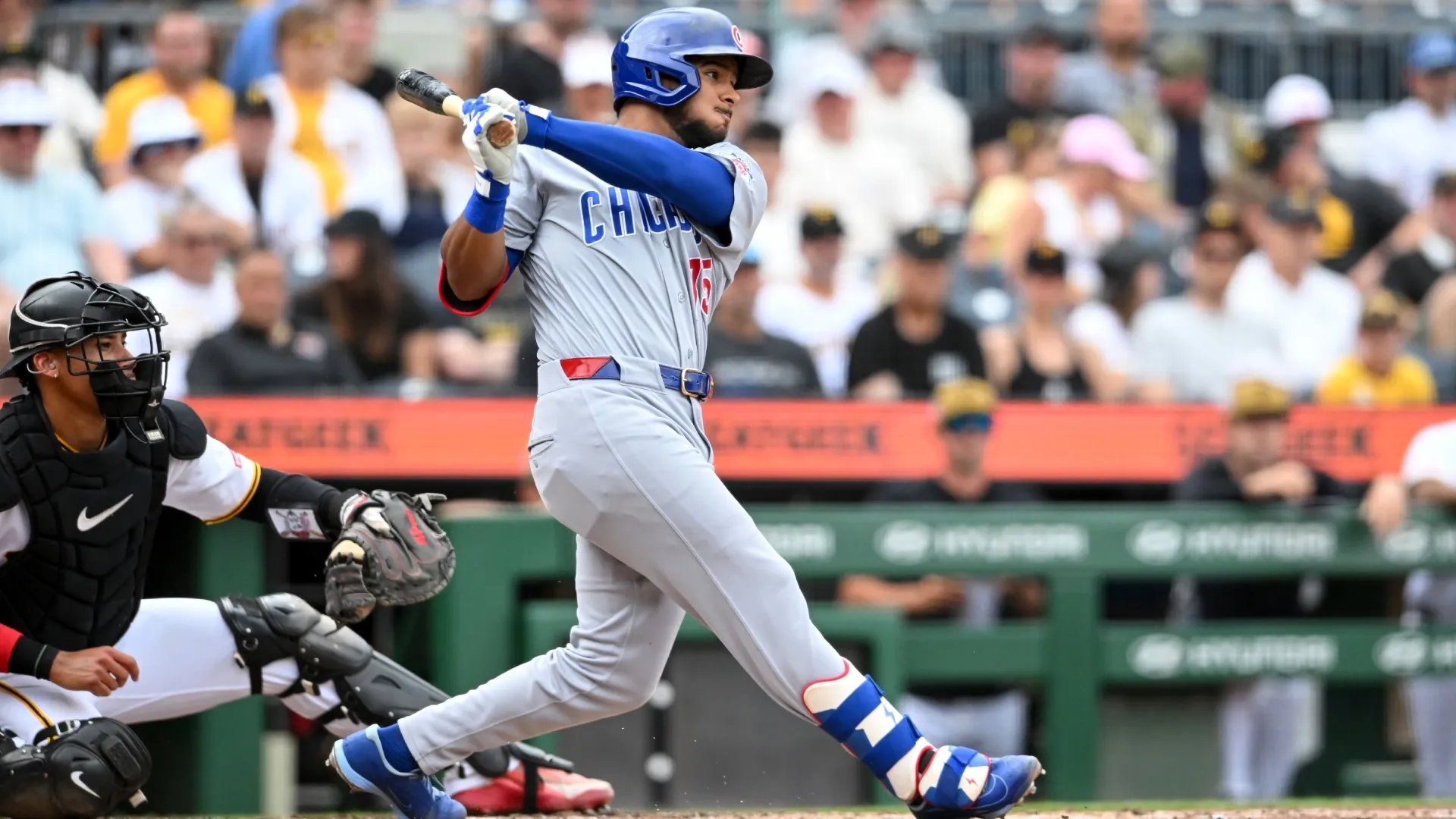 Pedro Ramírez #75 of the Chicago Cubs hits an RBI single. Nick Cammett/Getty Images