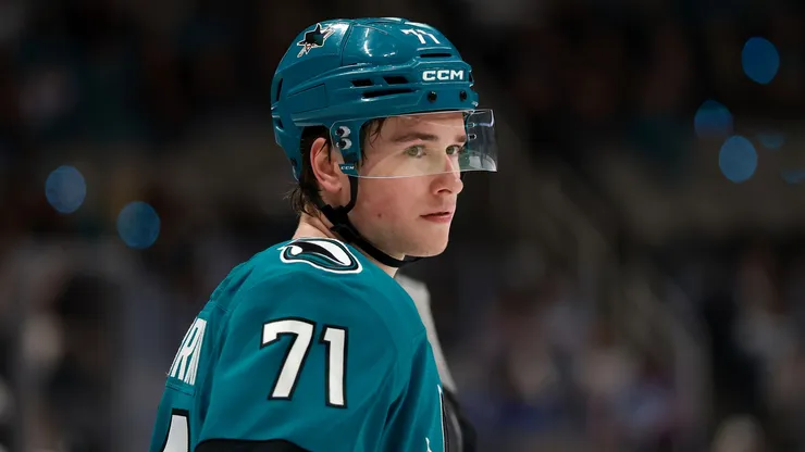 Macklin Celebrini #71 of the San Jose Sharks in action.