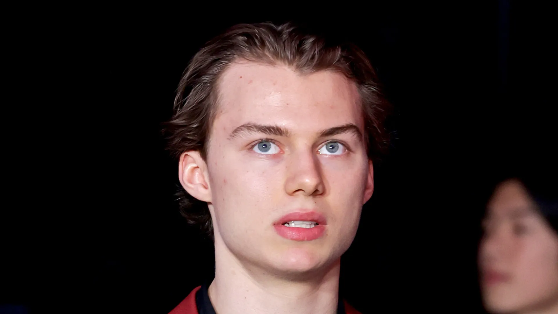 Connor Bedard of the Chicago Blackhawks looks on during the first round of the 2024 Upper Deck NHL Draft at Sphere on June 28, 2024 in Las Vegas, Nevada.