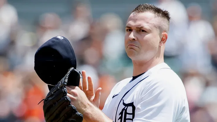 Tarik Skubal #29 of the Detroit Tigers acknowledges the fans after recording his 1,000th strikeout.