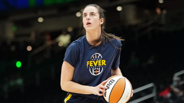 Caitlin Clark #22 of the Indiana Fever warms up before the game against the Seattle Storm.
