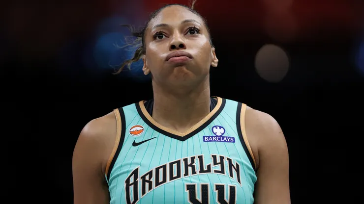 Betnijah Laney-Hamilton #44 of the New York Liberty reacts during the second half.
