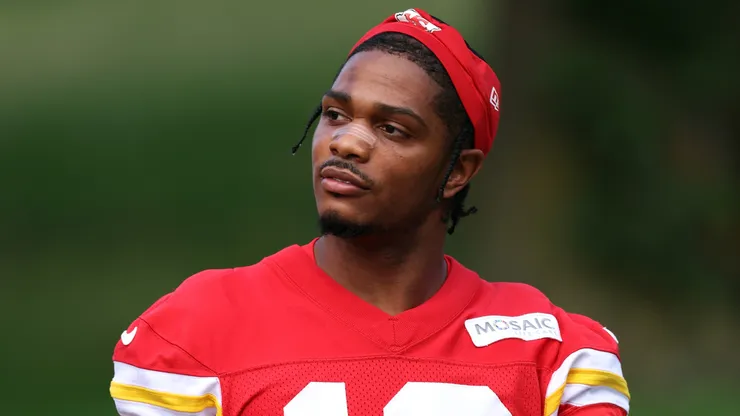 Cyrus Allen #13 walks toward the practice field during Kansas City Chiefs Training Camp.