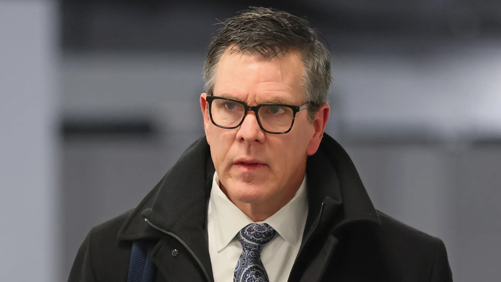 Mike Sullivan of the New York Rangers arrives for the game against the New York Islanders at UBS Arena on December 27, 2025 in Elmont, New York.