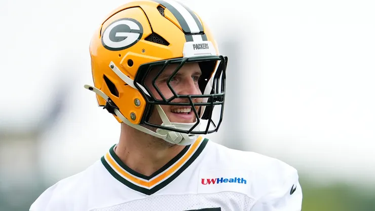 Tucker Kraft #85 of the Green Bay Packers looks on during the Green Bay Packers training camp.