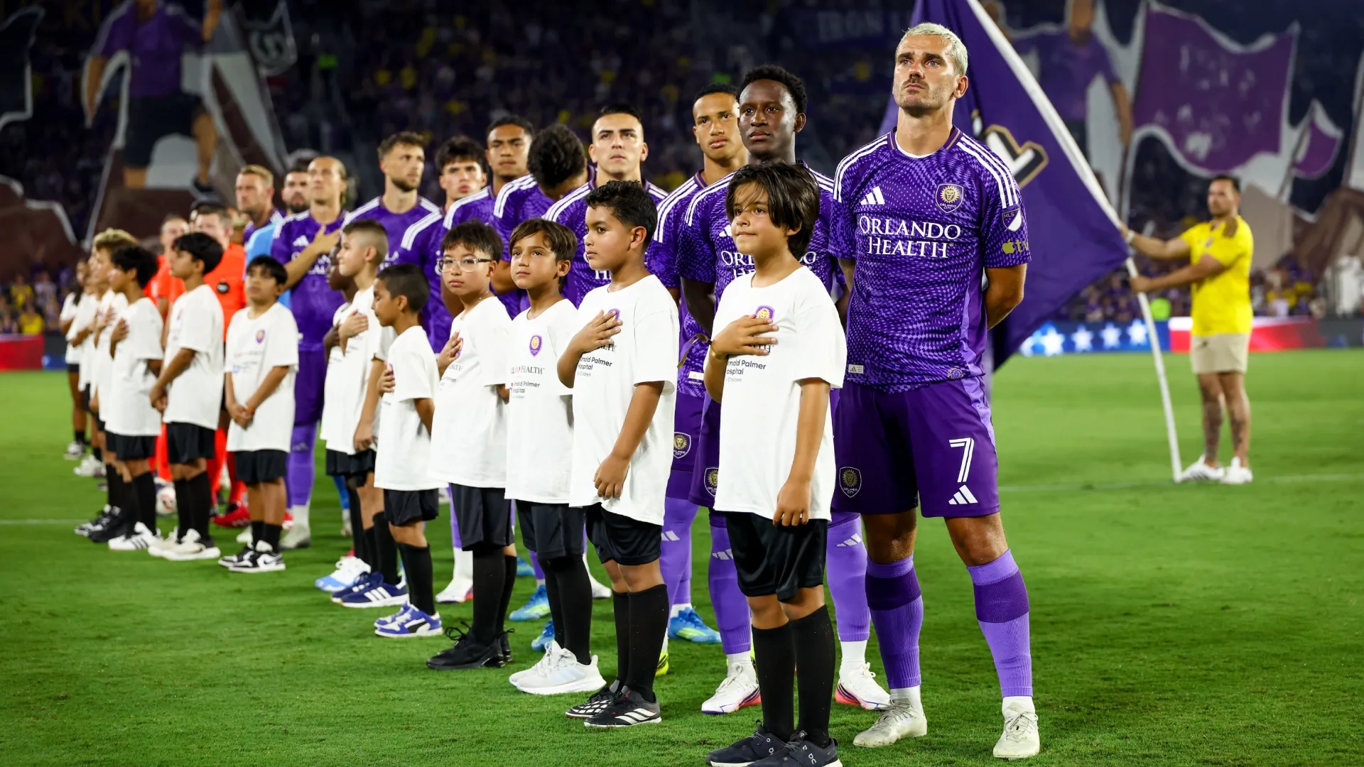 Antoine Griezmann and Orlando City teammates before a match (Source: Dustin Markland/Getty Images)