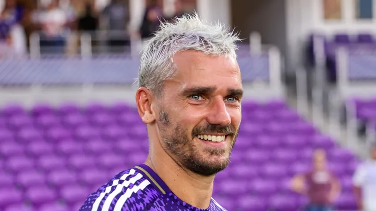 Orlando City SC forward Antoine Griezmann smiles after a friendly.