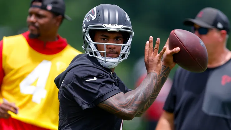Tua Tagovailoa #1 of the Atlanta Falcons runs through drills during OTA's.