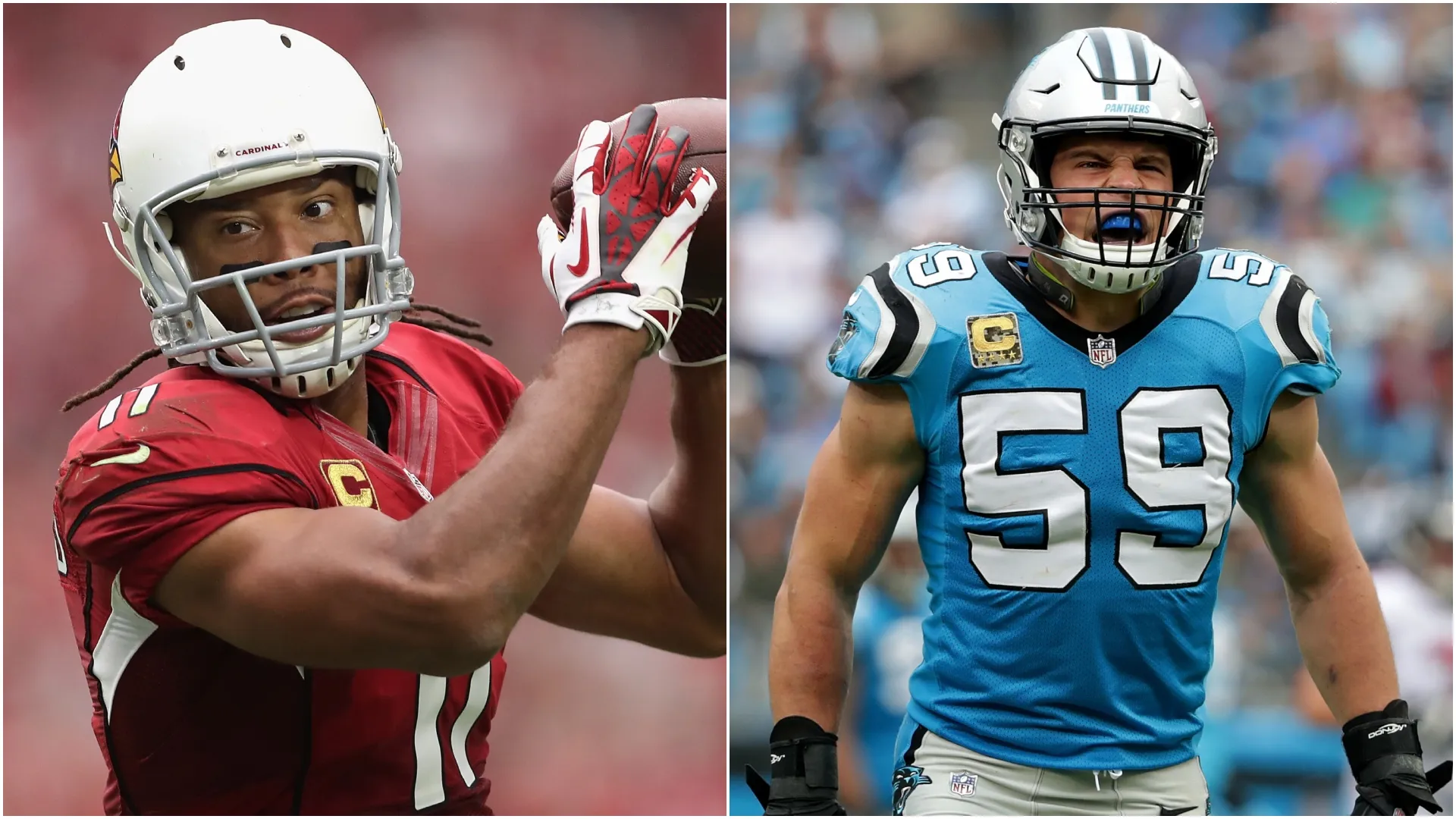 Larry Fitzgerald and Luke Kuechly (Source: Christian Petersen/Streeter Lecka — Getty Images)