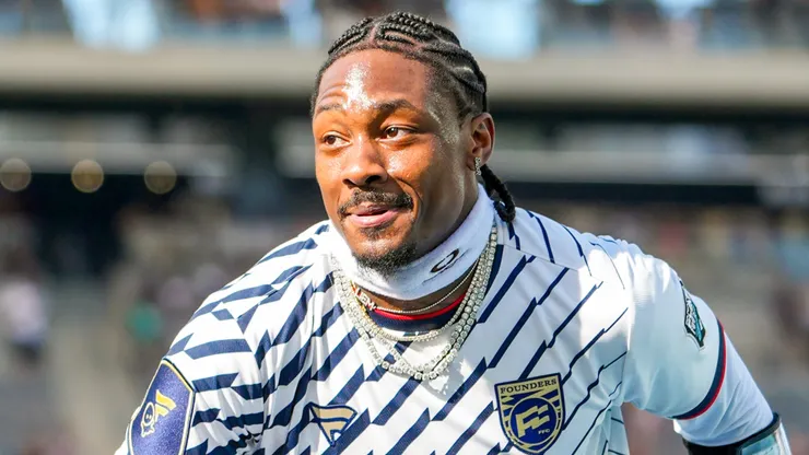Stefon Diggs #8 of the Founders FFC celebrates during the Fanatics Flag Football Classic.