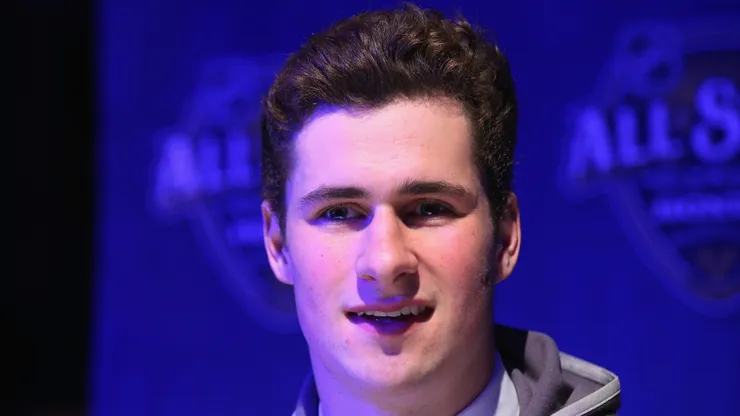 Dylan Larkin #71 of the Detroit Red Wings during his rookie year.