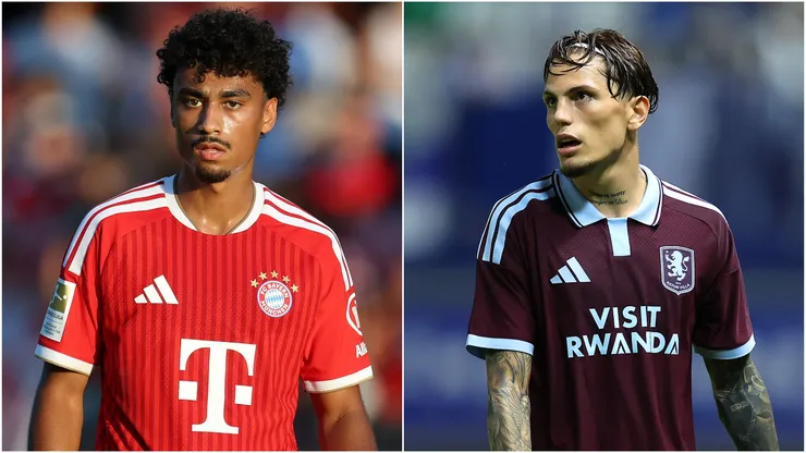 Nathaniel Brown of Bayern Munich and Alejandro Garnacho of Aston Villa