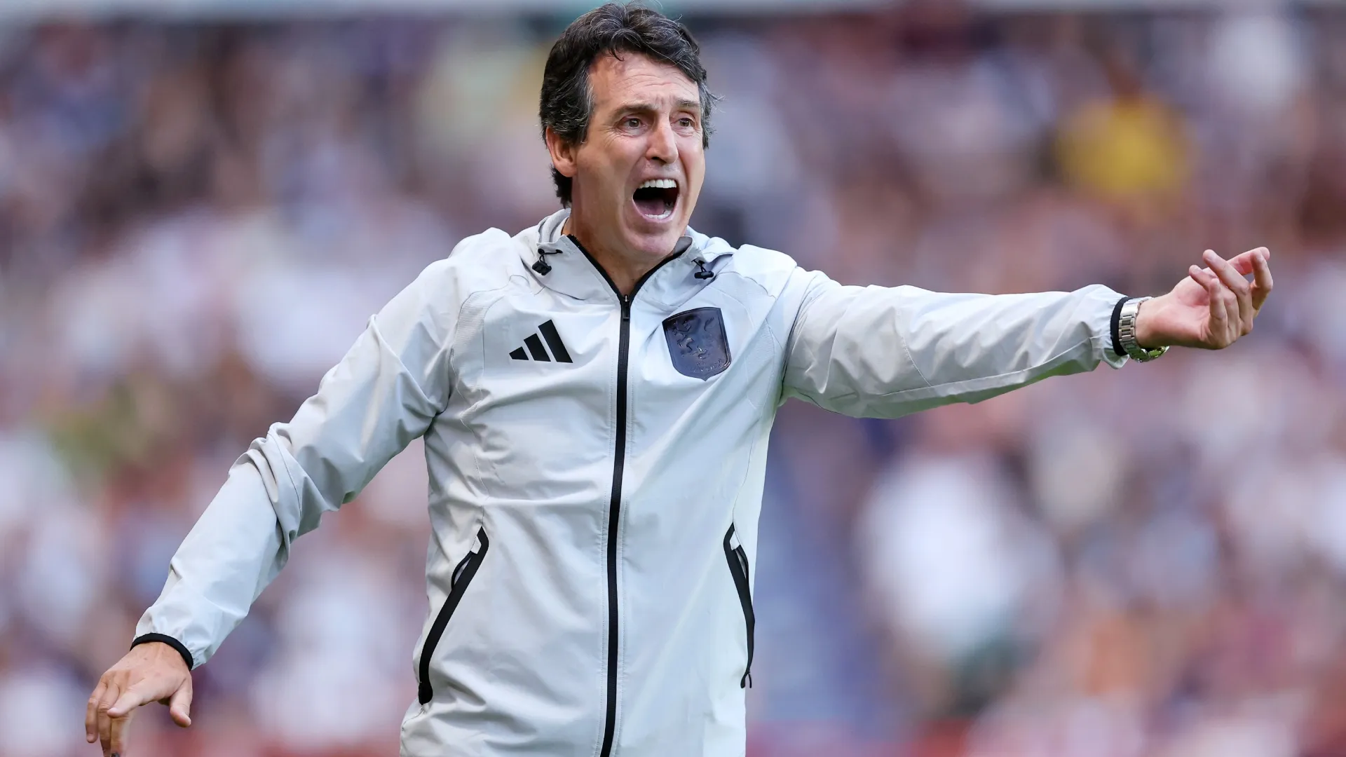 Unai Emery, Manager of Aston Villa, reacts during the pre-season friendly match (Source: Matt McNulty/Getty Images)