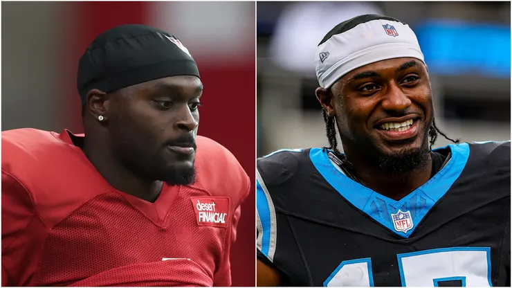 Jeremiyah Love (left) of the Cardinals and Xavier Legette (right) of the Panthers.