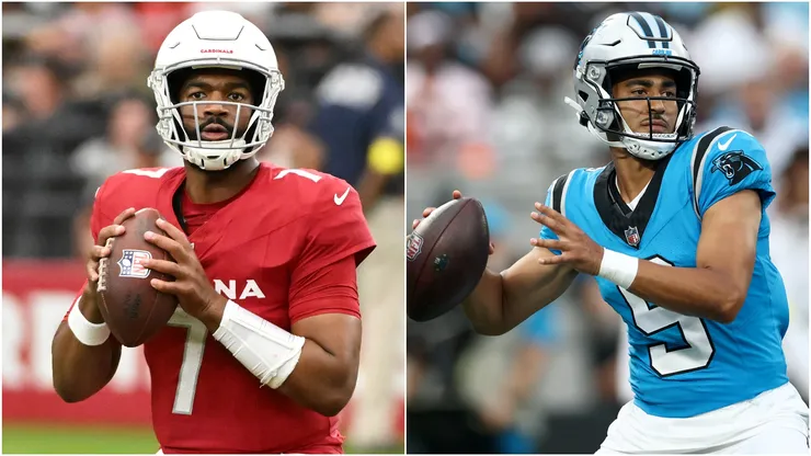 Jacoby Brissett of the Arizona Cardinals and Bryce Young of the Carolina Panthers