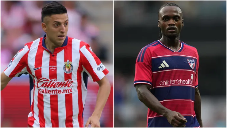 Roberto Alvarado of Chivas and Santiago Moreno of FC Dallas