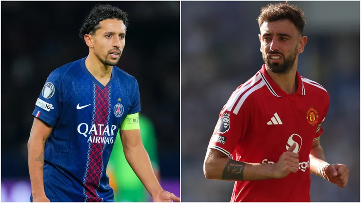 Marquinhos of PSG and Bruno Fernandes of Manchester United