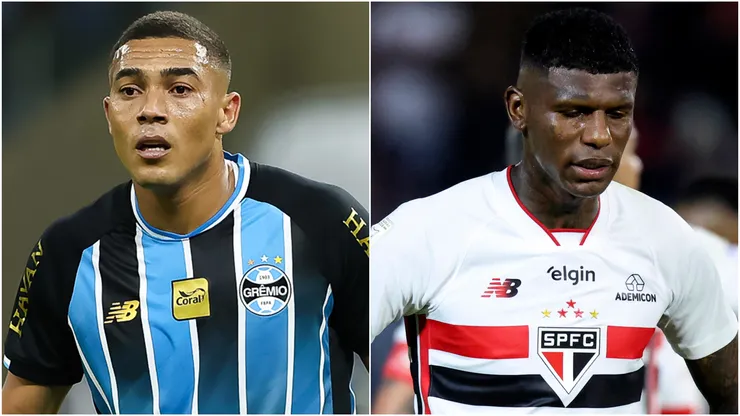 Carlos Vinicius of Gremio and Robert Arboleda of Sao Paulo.