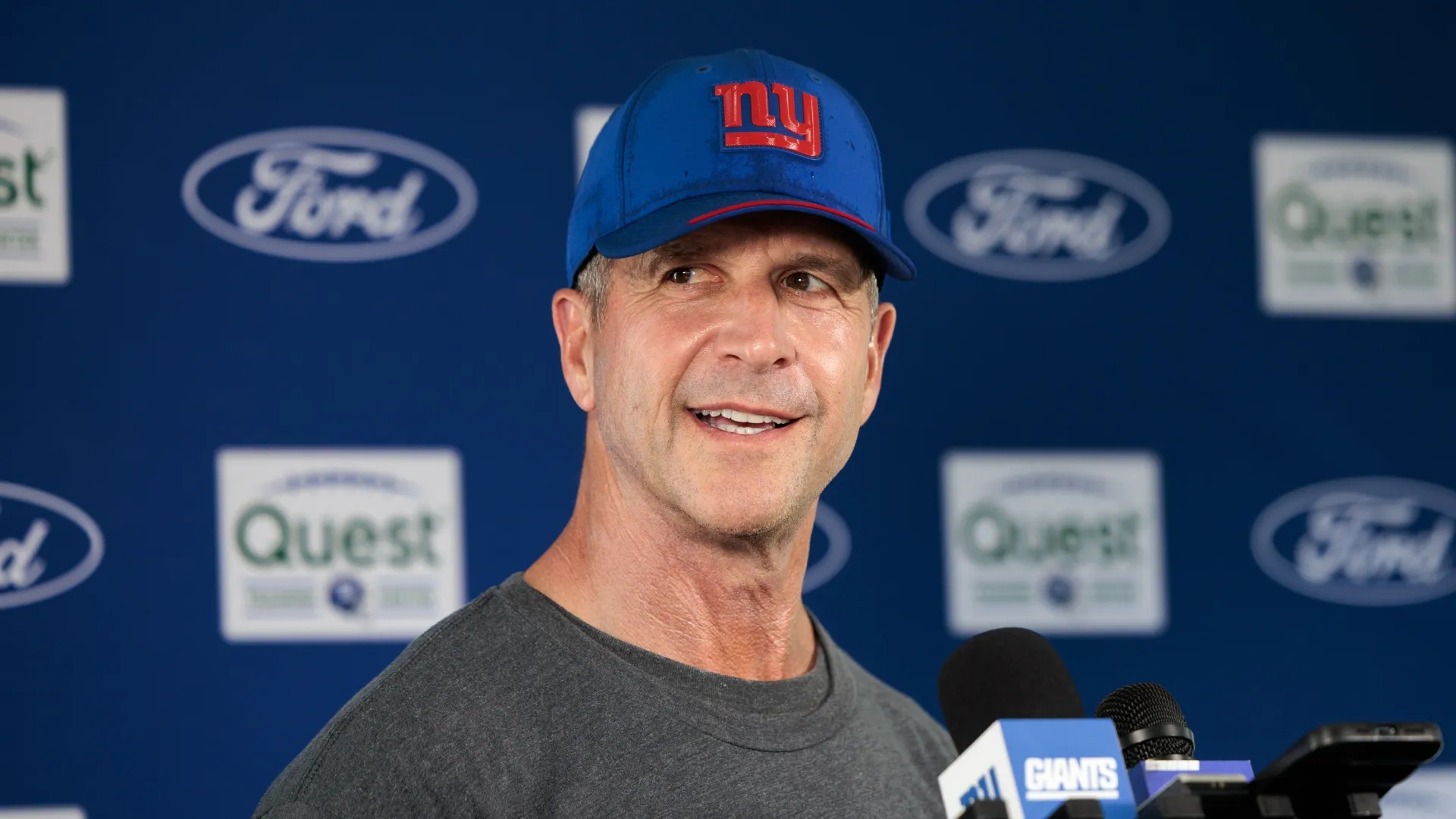 Head coach John Harbaugh of the New York Giants