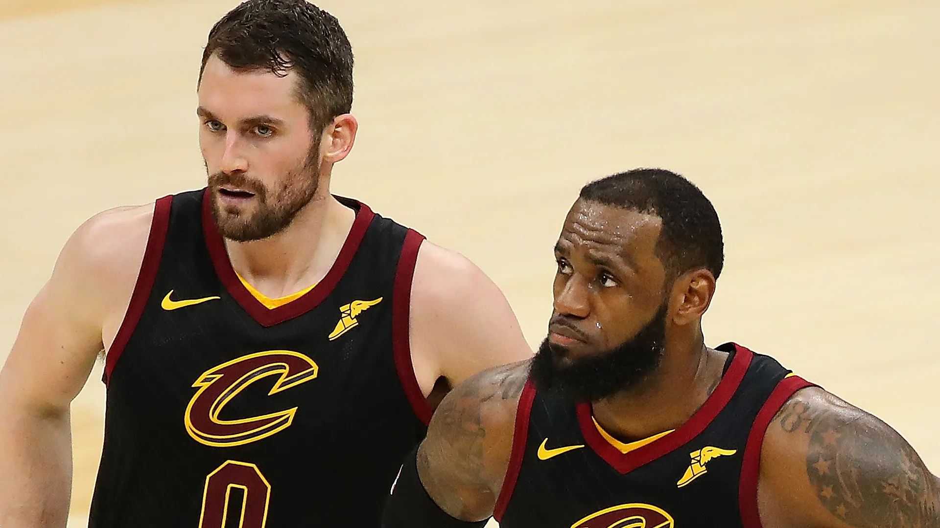Kevin Love and LeBron James during a Cleveland Cavaliers match.
