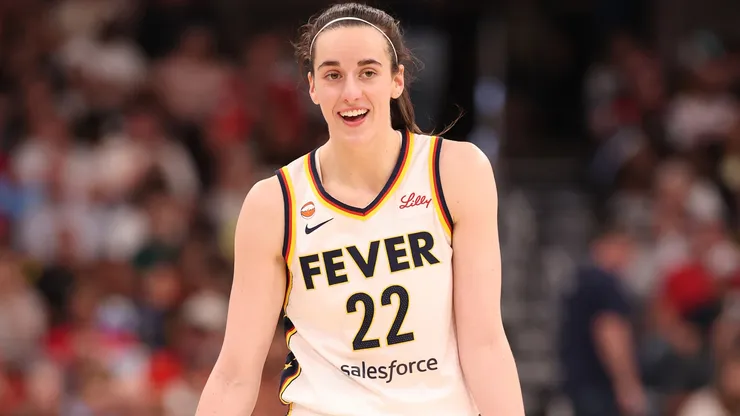 Caitlin Clark #22 of the Indiana Fever reacts against the Chicago Sky.