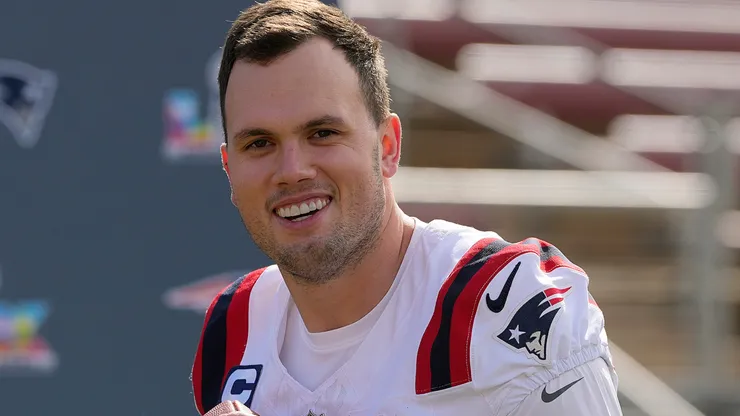Hunter Henry #85 of the New England Patriots looks on before taking a team photo.
