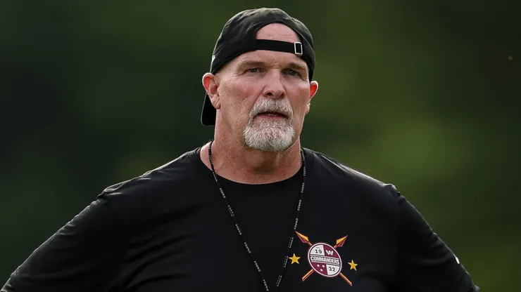 Head coach Dan Quinn of the Washington Commanders watches training camp.