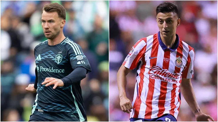 Albert Rusnak of the Seattle Sounders and Roberto Alvarado of Chivas Guadalajara