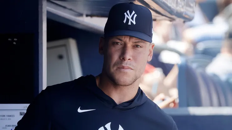 Aaron Judge #99 of the New York Yankees looks on during a game.