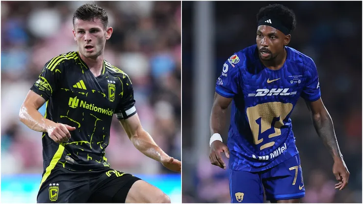 Sean Zawadzki of the Columbus Crew and Alvaro Angulo of Pumas