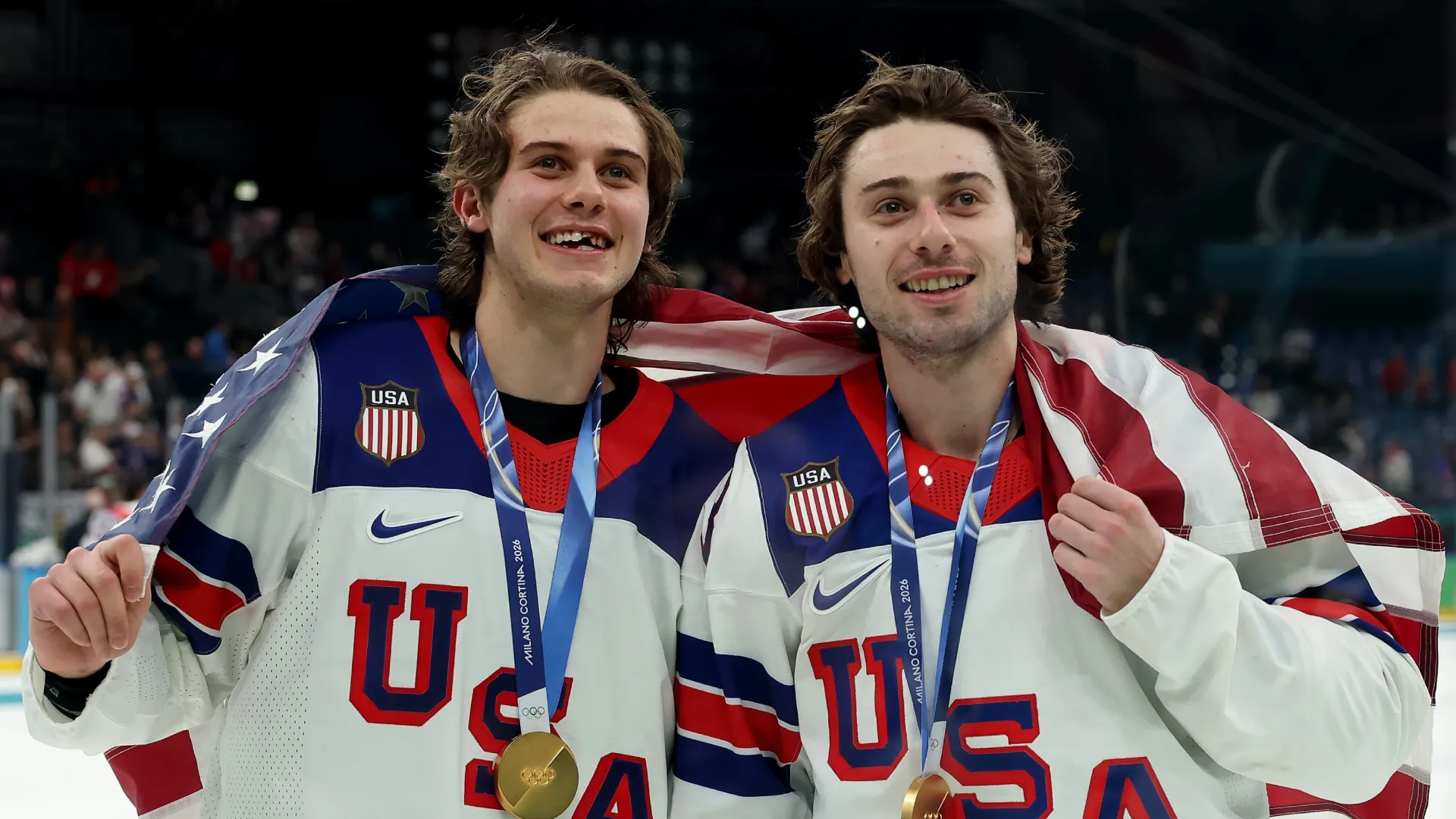 Jack and Quinn Hughes, U.S. Olympic gold medalists.