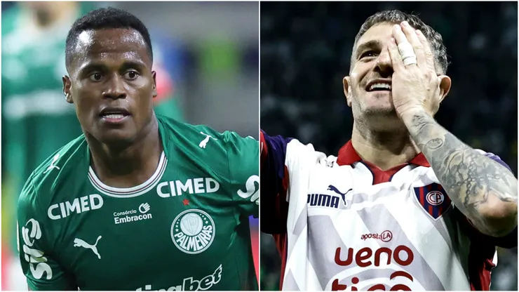 John Arias of Palmeiras and Pablo Vegetti of Cerro Porteno.