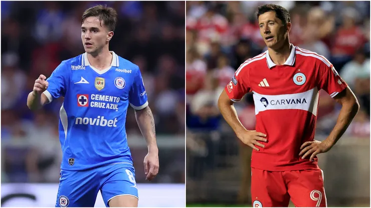 Agustin Palavecino of Cruz Azul and Robert Lewandowski of the Chicago Fire