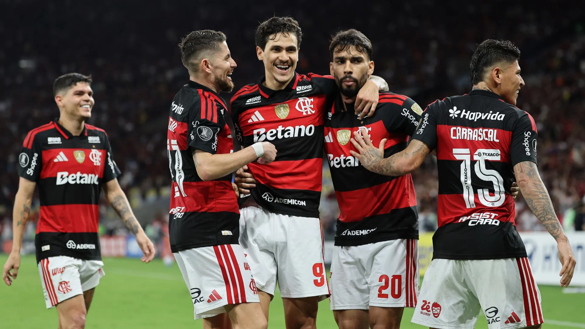 Pedro Guilherme, Jorginho and Lucas Paqueta of Flamengo (Source: Wagner Meier/Getty Images)